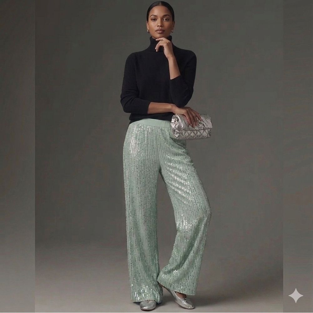 House of Harlow 1960 Mint Green Sequin Wide-Leg Pants